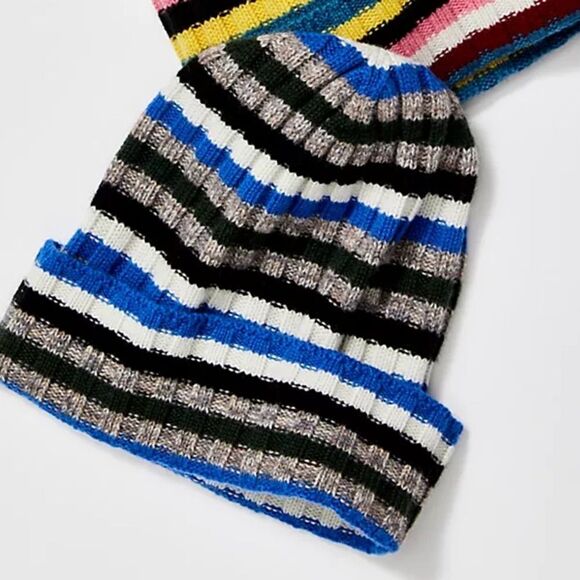 NWT Free People Rib Multicolor Stripe Recycled Cashmere Wool Beanie One Size - Picture 1 of 5